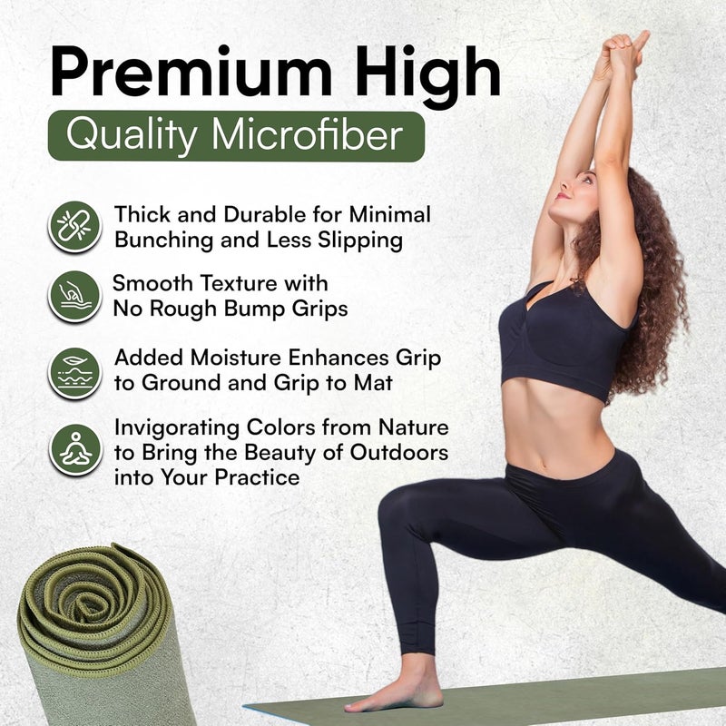 Evolution Earth Yoga Mat Towel - Double Sided Microfiber Yoga Towel - Sweat Absorbent Non Slip Hot Yoga Towel - Lightweight, Quick Drying Pilates and Bikram Sweat Towel - 73''L x 26''W, Sage - Image 2